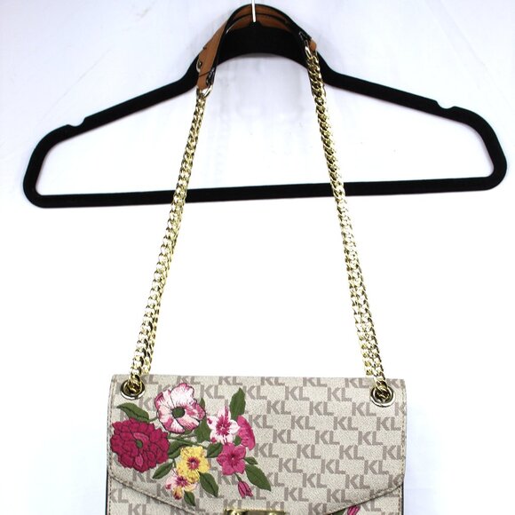 Karl Lagerfeld Paris Floral Embroidered Chain Link Crossbody Shoulder Bag - VGUC - Picture 3 of 14